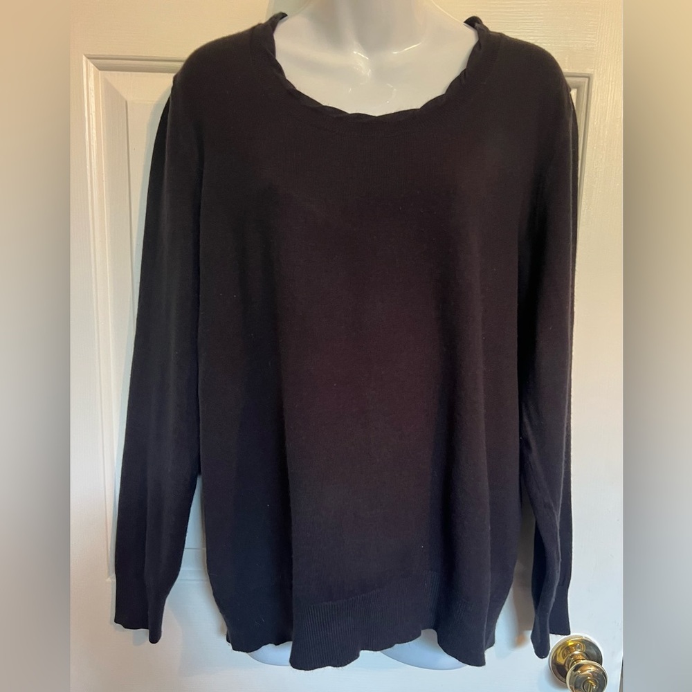 Lands' End Black Crew Neck Sweater Soft Knit Casual Sz XL 18-20